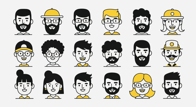 Diverse illustrated portraits on white