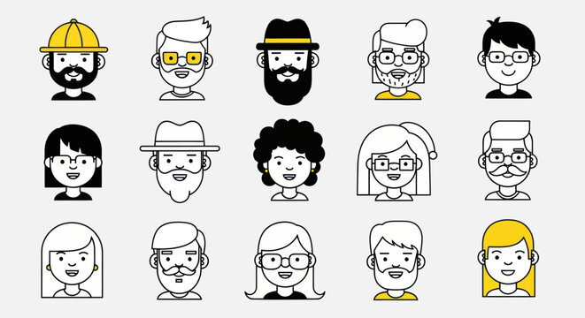 Diverse illustrated portraits on white