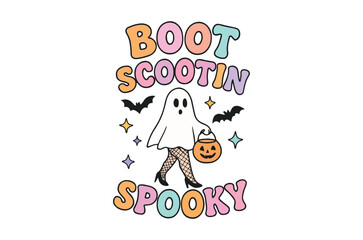 Fototapeta premium Ghost and pumpkin illustration with text pastel color scheme