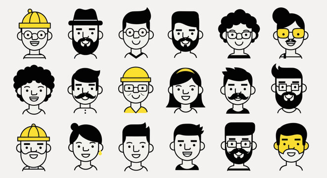 Diverse illustrated portraits on white