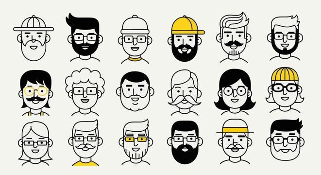 Diverse illustrated faces collection