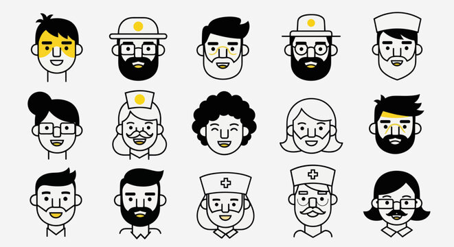 Diverse illustrated faces collection