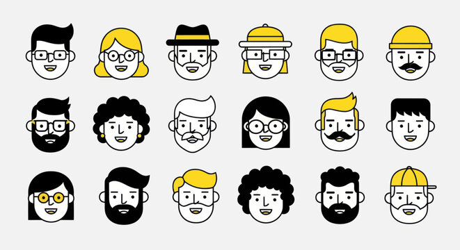 Diverse illustrated faces portrait collection