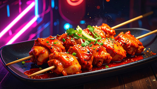 Glazed Chicken Yakitori Skewers Platter