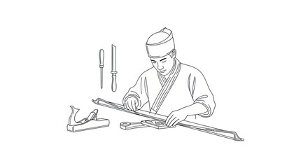 Traditional Craftsman Sharpening Sword in Ancient China Style © Stephanie
