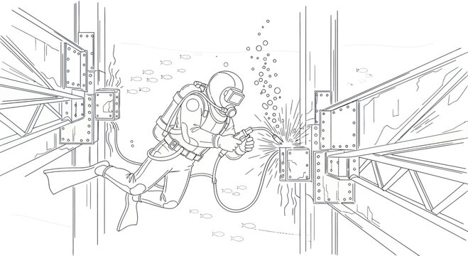 Underwater Welder Working on Industrial Structure