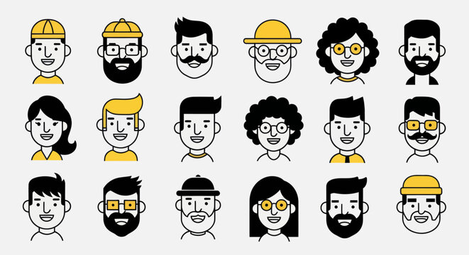 Diverse illustrated faces portrait collection