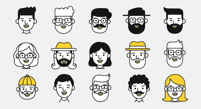 Diverse illustrated faces collection