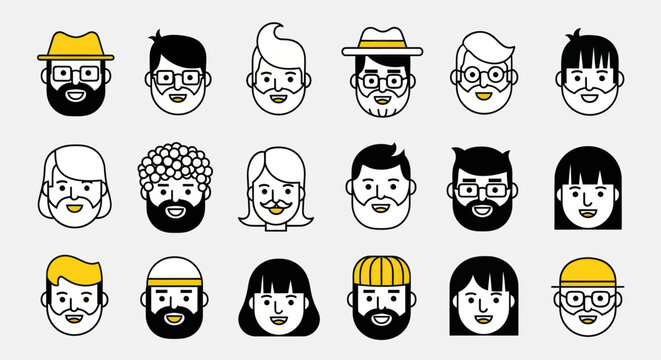 Diverse illustrated faces collection