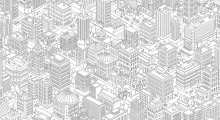 Isometric city buildings abstract pattern background. © Tuju
