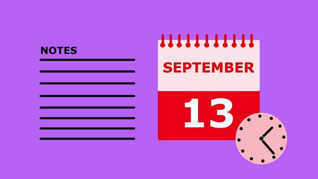 September 13 calendar page with notes on purple background desk calendar template date month.