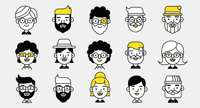 Diverse illustrated faces collection