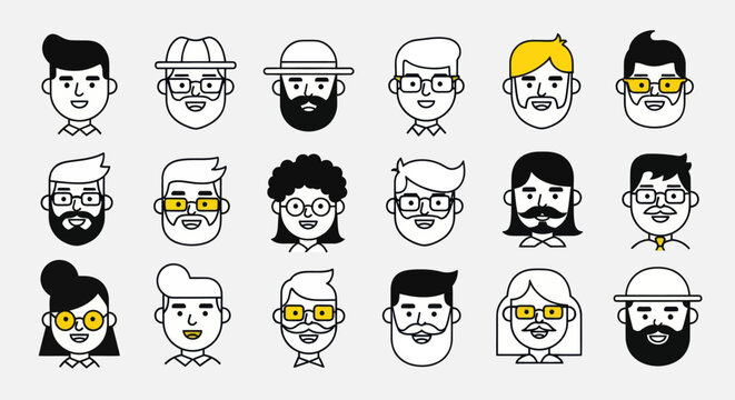 Diverse illustrated faces with eyeglasses