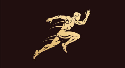 Obraz premium Running athlete silhouette in gold
