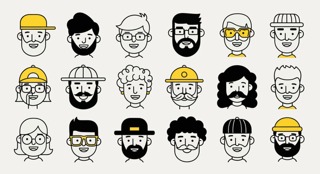 Diverse illustrated faces collection