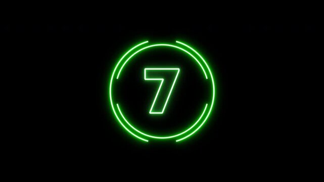 Animated 10 Second Neon Countdown Timer. Futuristic Cyber HUD Loop on Alpha Channel.