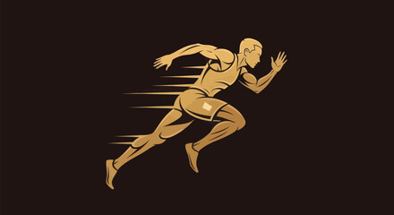 Obraz premium Running athlete silhouette in gold