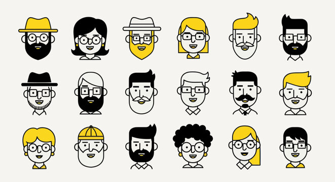 Diverse illustrated faces collection