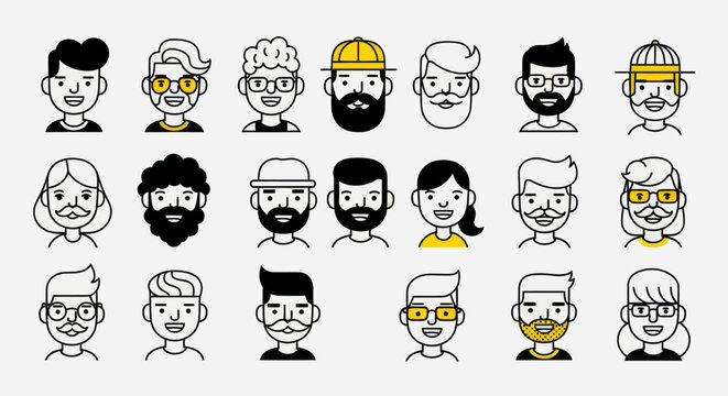 Diverse illustrated faces collection