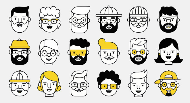 Diverse illustrated faces collection