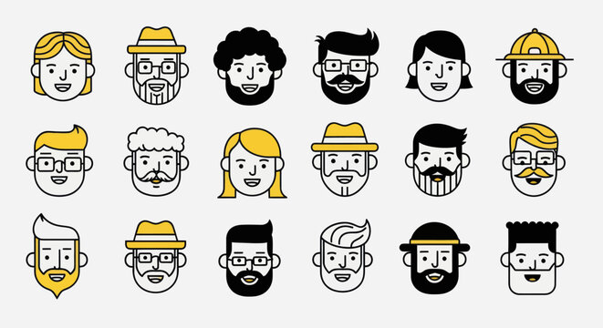 Diverse illustrated faces collection