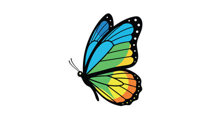 Vibrant rainbow butterfly vector illustration, colorful monarch butterfly with blue green and yellow wings, isolated insect graphic for nature design © Qarshi Stock