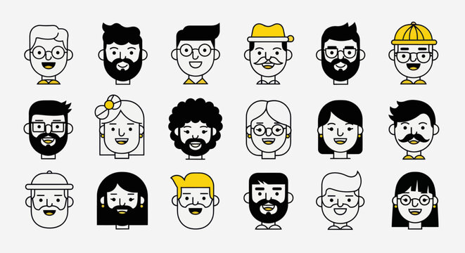 Diverse illustrated faces collection