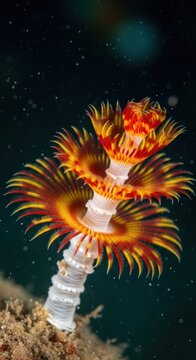 Vibrant Underwater Christmas Tree Worm Displaying Colorful Radioles.
