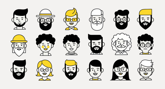 Diverse illustrated faces collection