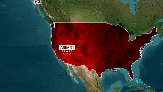 Area 51 location highlighted on a satellite map of united states