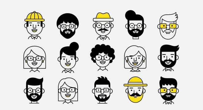 Diverse illustrated people faces