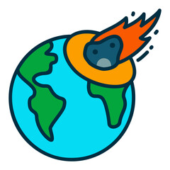 Obraz premium Icon of an asteroid or meteorite hitting a planet or earth