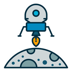 Lunar module icon in motion of moon landing with rockets firing © yoyonpujiono