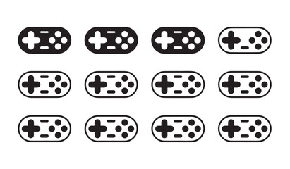 Classic joypad icons collection with different line weights and fills for interface designs. © MD.RAHIM