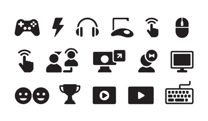 Gaming equipment and multimedia icons set including headphones mouse monitor and keyboards. © MD.RAHIM