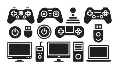 Gaming icon set for esport business. simple digital game controller, power button, computer. © MD.RAHIM