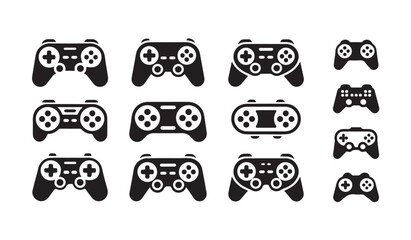 Video game controllers collection with various console gamepad designs and joystick variations. © MD.RAHIM