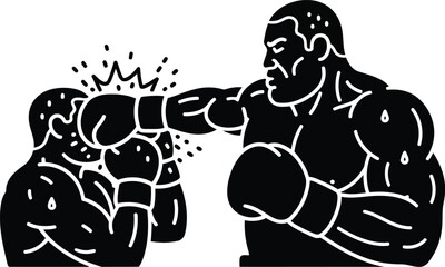 Fototapeta premium Black and White Boxing Match Illustration of Two Fighters in Combat with Punch Impact
