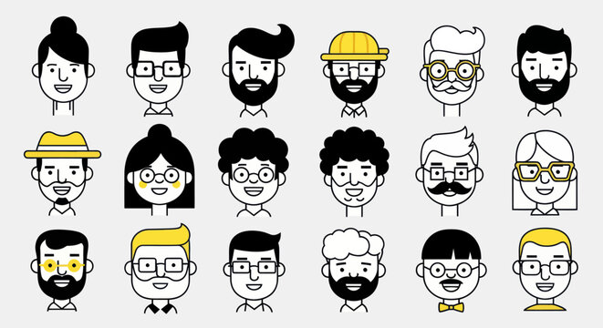 Diverse illustrated faces collection