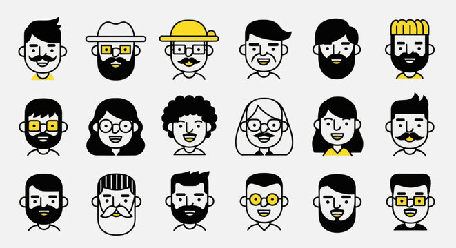 Diverse illustrated faces collection