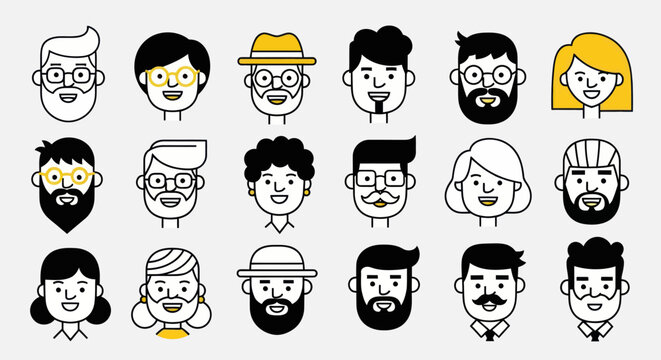 Diverse illustrated faces collection