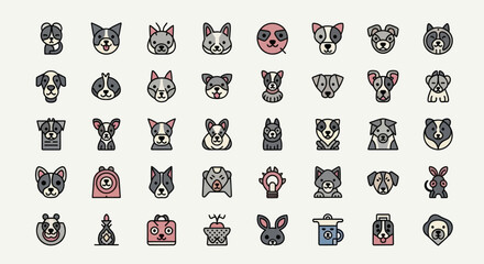Obraz premium Dog icons collection of cartoon canine graphics