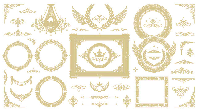 Elegant vintage gold and green ornamental frames borders and decorative design elements set. EPS Editable