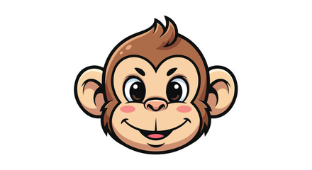 Cute monkey cartoon character head, friendly primate mascot vector illustration, happy brown chimpanzee face icon isolated on white background © Muhammad