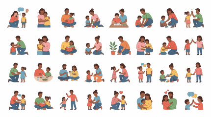 Fototapeta premium Vector illustration set of diverse parents and children bonding and playing together. EPS Editable