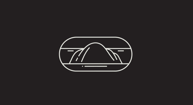 Minimalist Earth Day logo depicting mountains within an oval frame, symbolizing nature and environmental awareness