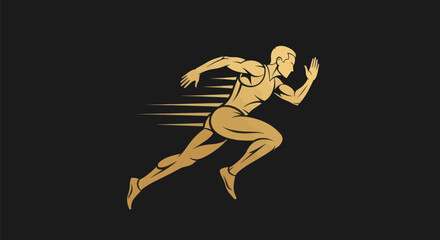 Obraz premium Running athlete silhouette in gold