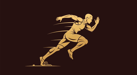 Obraz premium Running athlete silhouette in gold