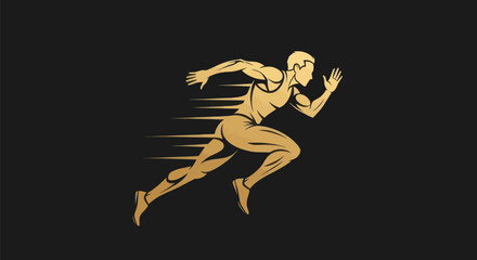Obraz premium Running athlete silhouette in gold