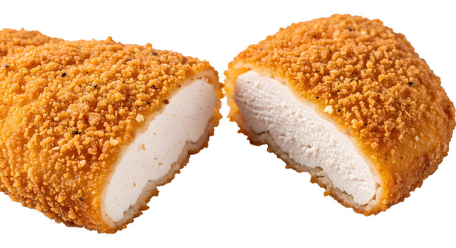Crispy breaded chicken breast cutlets on black background